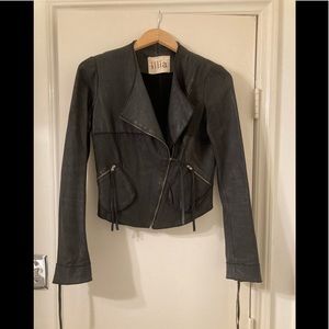 ILLIA Black Leather Zipper Motorcycle Jacket,Size 6, genuine glove leather black